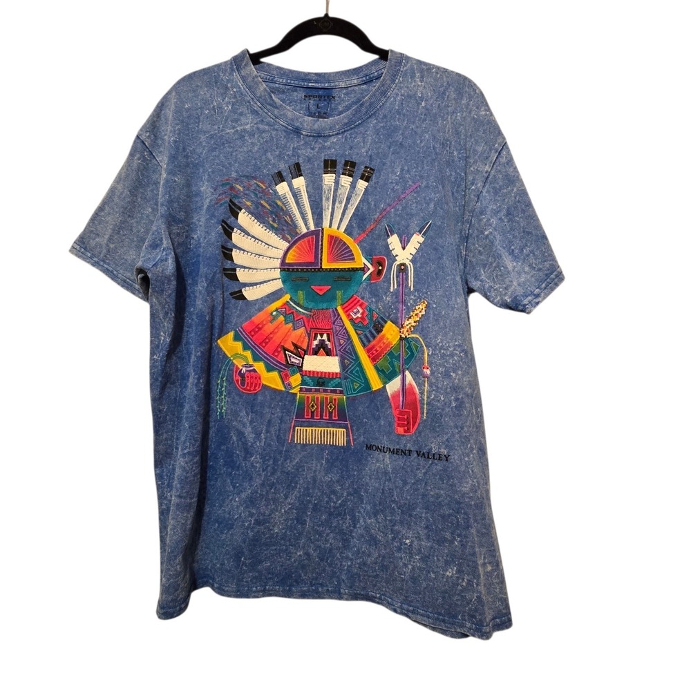 Vintage Y2K Sportex Monument Valley T-shirt Women LG Blue Southwest Acid Wash
